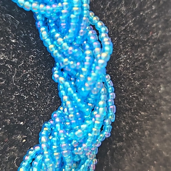Vintage Seed Beads Necklace Braided Design Spring Ring Clasp Iridescent Blue OS - Picture 3 of 4